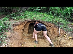 Survival Shelter Solo – Digging an Underground Cave with Primitive Tools
