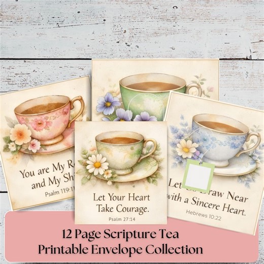Scripture Tea Bag Printables, Bible Verse Tea Tags & Backing Papers, Christian Tea Gift, Church Favors, 12 Pages JPG PDF - Etsy