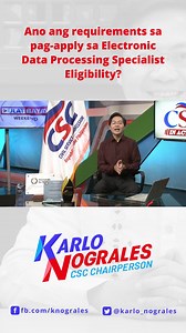 1.1K views | Ano ang requirements sa pag-apply sa Electronic Data Processing Specialist Eligibility? Sasagutin yan ni Chairperson Karlo Nograles sa pinakabagong episode ng CSC in Action. For more videos follow @karlo_nograles on TikTok. #KarloNograles #BawatKawaniLingkodBayani | Karlo Nograles | Facebook