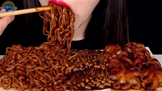 baby octopus enoki mushrooms #asmr #foryou #mushrooms #octopus #noodle #먹방