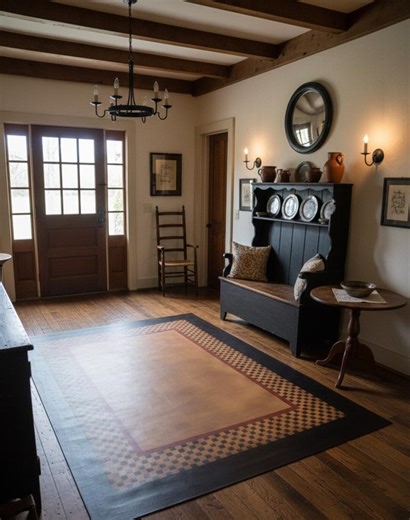 Hand Crafted Early American Floorcloth. Primitive Floor Cloth. Folk Art Area Rug. Hand Painted Canvas Folk Art Area Rugs. - Etsy