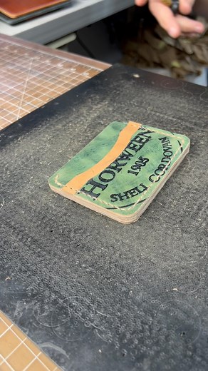 Beveling the edges on a Shell Cordovan Slider wallet….might be time to make some more of these soon! Who wants one?? | Redeemed Creations Co