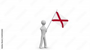 Alabama waving flag. 3d Man holding and waving Alabama flag on transparent background. Loop. Alpha channel.
