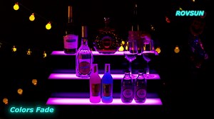 ROVSUN 3 Step 60 Inch LED Lighted Liquor Bottle Display Shelf, Illuminated Bar Shelves with Remote Control, Acrylic Lighted Drinks Lighting Shelves for Liquor Bottles Commercial Home Bar Accessories