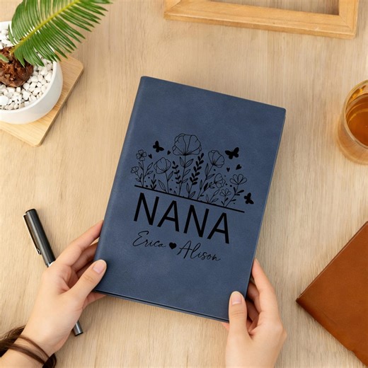 Personalised Nana Notebook With Grandkids Name,floral Leather Journal for Mommy Grandma,mother's Day Gift,mum Birthday Gift,mom Memory Book - Etsy
