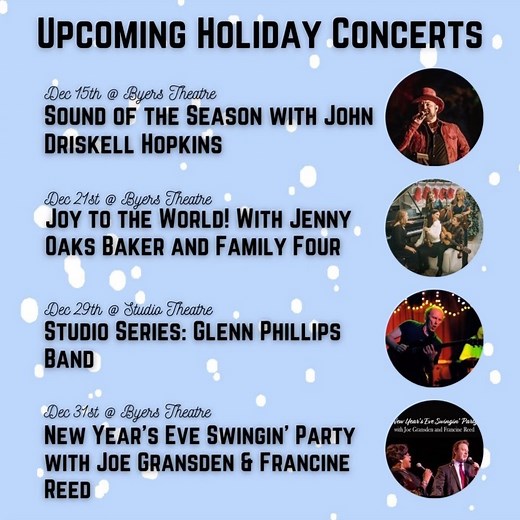 We’ve got a few concerts upcoming at the Sandy Springs performing arts center for you all to enjoy! Buy tickets now at citysprings.com/events. ______ #visitsandysprings #sandyspringsga #upcomingconcerts #holidays #byerstheater #music #concerts #livemusic | Visit Sandy Springs