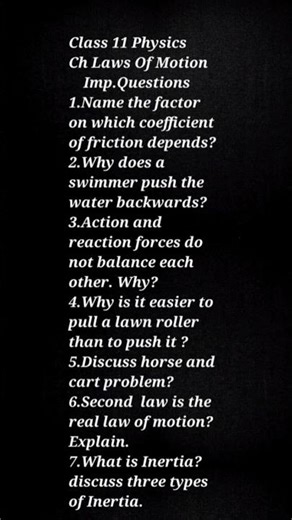 Ch 11 Ch Laws Of Motion Imp. questions Part 1 like, share and subscribe