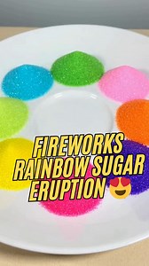 Edible Sugar Fireworks! Create a fizzy, colorful explosion that tastes as sweet as it looks! This is a fun twist on the classic volcano experiment using safe, edible ingredients. Prep the Base: Spread 1 cup of sugar onto a shallow plate or dish. Add the Color: Drip food coloring (red, blue, green) all over the sugar. ​ The Secret Ingredient: Mix 1 tbsp of baking soda with 1/4 cup of warm water (or just sprinkle baking soda over the sugar for a drier fizz). The Explosion: Slowly pour vinegar (or 