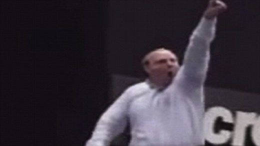 Steve Ballmer goes crazy at a Microsoft corporate event