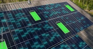 Rooftop sunlight,collector modules absorbing energy from the sun - VFX animation