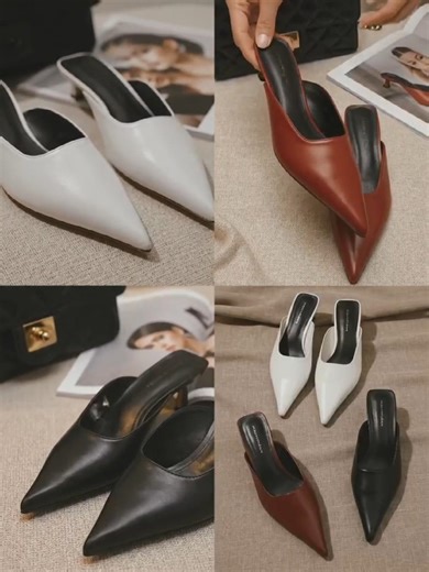Elegant Pointed Toe Mule Heels Collection | Black, White & Red Luxury Fashion Shoes 👠