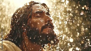 close up Baptism of Jesus Christ in the Jordan River depicting divine grace, and sacred ceremony 4k new stock video footage AI