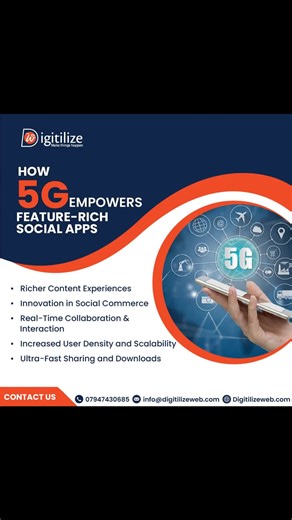 Wondering how 5G is transforming your favourite social apps? From lightning-fast streaming to immersive AR experiences, 5G is unlocking a world of possibilities! Want to build a feature-rich social app that stands out? DigitilizeWeb can help you harness the power of 5G. Let's chat! #5G #SocialMedia #AppDevelopment #Technology #Innovation #AR #VR #Streaming #Mobile #DigitilizeWeb #WebDevelopment https://www.digitilizeweb.com/services/mobile-app-development-uk/ info@digitilizeweb.com 447947430685