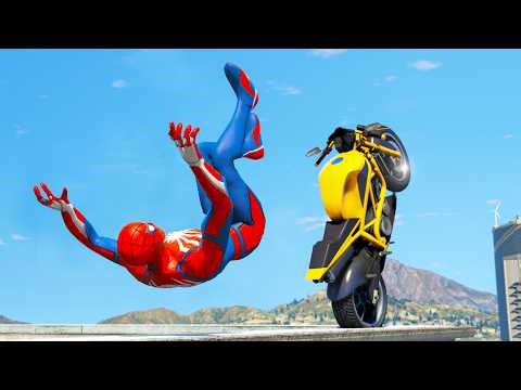 GTA5 SPIDERMAN Motocycle Stunt - (GTA 5 Spider-Man Fails) Ep - 9