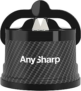 AnySharp – EDITIONS – Hands Free Knife Sharpener - Easy to Use Sharpening Tool with PowerGrip Suction Base and 20-Degree Pre-set Angle - For All Knives: Chef’s, Serrated, and Hardened Steel - Carbon
