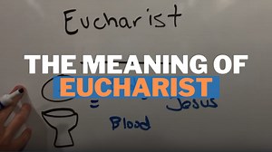 What is the meaning of Eucharist in the Catholic Church? The Greek origin of the word Eucharist is eucharistia, which means "thanksgiving." The term comes from the Last Supper when Jesus took the bread, broke it, and gave thanks (eucharistia) saying, "This is my body, which is given up for you." When we celebrate the Mass, we recall all we have to be thankful for as a human race and as individual people. We thank God for his creation, his redemption, and his presence in our lives. We thank God f
