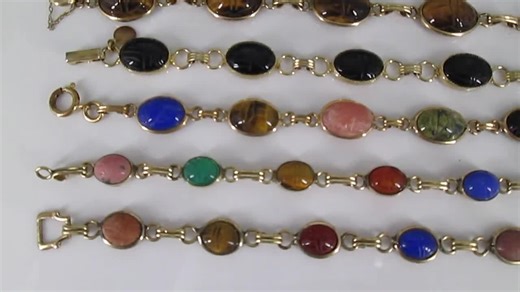 Scarab Bracelets With Genuine Semi Precious Scarabs>genuine Stone Scarab & Gold Bracelet,12ktgf.scarab Bracelet,vintage Scarab,new Old Stock - Etsy