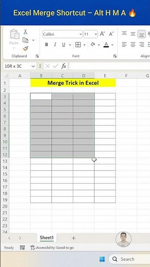 Excel Merge Shortcut Trick – Alt H M A 🔥 | Save Time Like a Pro!
