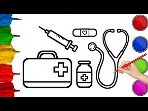 Doctor Kit Drawing and Coloring | Medical Set Painting for toddlers | Easy Drawing