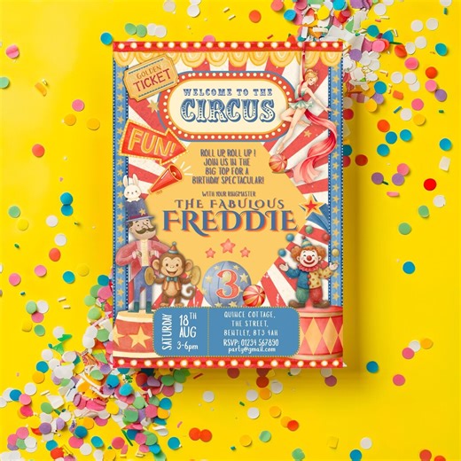 Circus Birthday Party Bundle | Editable Invitations, Banner, Toppers (digital Download) - Etsy