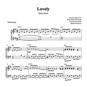 "Lovely" (Billie Eilish) - Solo Piano Sheet Music (PDF)