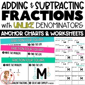 ADD and SUBTRACT FRACTIONS (unlike Denominators) ANCHOR CHARTS and WORKSHEETS