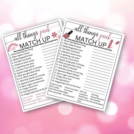 Ladies Night Out All Things Pink Trivia Game, Girls Night in Printable Game for Adults, Baby Shower Activity, Birthday Slumber Party Idea - Etsy