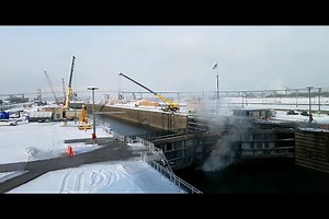 #ProjectMonday The Poe Lock ship arrestor project is swinging into action...pun intended🏗. The 🎥 video shows the critical lift using two cranes to remove the downstream arrestor boom, and places it on the south wall. OCCI of Missouri, was awarded the contract in July 2021 and the downstream arrestor will be back in business before the Poe Lock reopens on March 25. This winter they are finishing the new downstream arrestor equipment buildings, installing the new arrestor machinery, and replacin