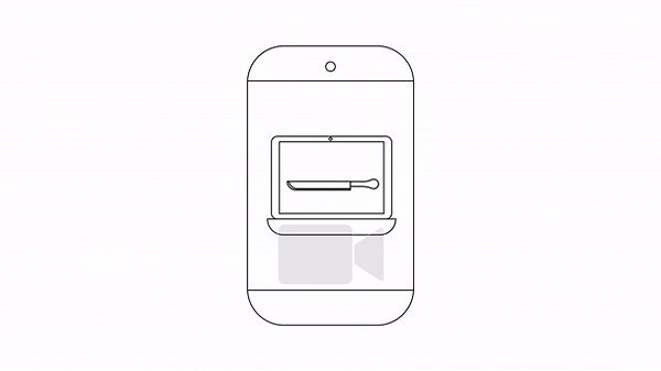 A simple line art illustration of a smartphone displaying a laptop icon, representing technology, communication, and digital devices Stock Video Footage - Alamy