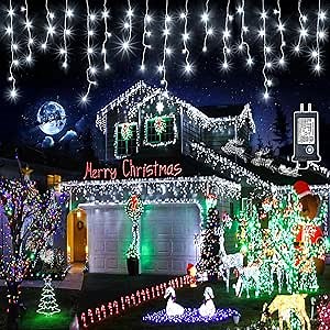 Icicle Christmas Lights Outdoor - 66ft 640 LED Icicle Lights for Outside 8 Modes with 120 Drops, Waterproof Plug in Fairy String Lights for Party Holiday Wedding Christmas Decoration, Cool White