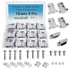 mxuteuk 9 Sets DB9 9 Pin Solder Type Connectors Kit,Female to Male and Gray Plastic Hoods Complete Set of Crimp Connector Assortment Kit MX-DB9