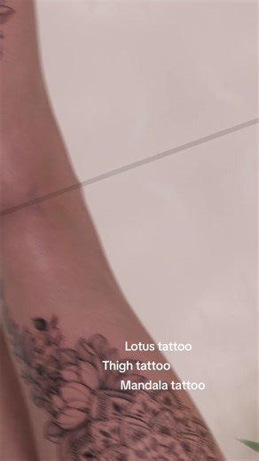 Lotus flower tattoo with mandala on thigh area #finelinetattoo #tattooed #tattooartist #tattooart #tattoo #inked #lineworktattoo #geometrictattoo #mandalatattoo #cooltattoos #linetattoo #singleneedletattoo #dotsshadingtattoo #flowertattoo #femininetattoo #girlstattoo