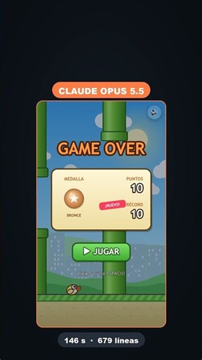 Opus 5.5 vs GPT-6 Astra: ¿quién hace mejor Flappy Bird? 🐦 IA vs IA #shorts