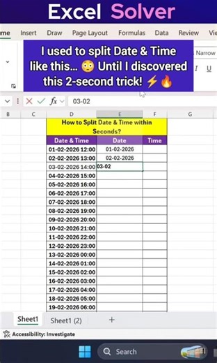 👉 Split Date & Time in Excel in Seconds 😱🔥 #shorts
