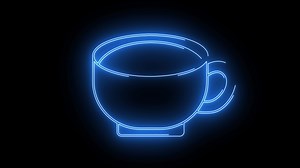Download animated coffee cup logo with neon glowing lines for free