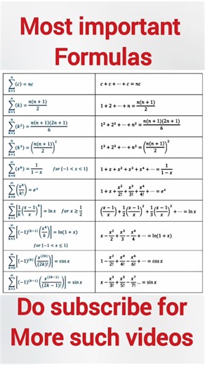 Some formulas for series or summation #maths #formula
