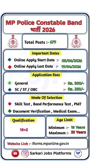 MP Police Constable Band Recruitment 2026 | MP Police New Vacancy 2026 #mppolice #police #job 👮👮✅✅🎉