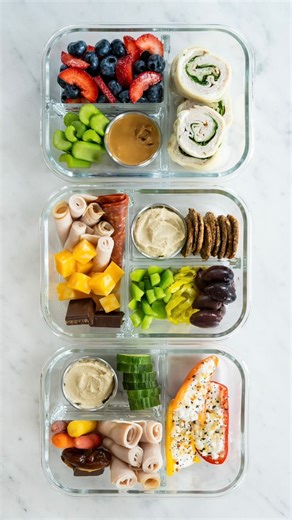 Kayla | Feelin’ Fab on Instagram: "Three Adult Lunchable Ideas for back to school or work! 🏫 Comment “lunchable” below and I’ll send you all the recipes plus my formula to building a healthy adult lunchable (zero cooking required). 🍱 These are #highprotein gluten free and packed with fiber. #lunchbox #lunchrecipes #mealprep #lunchprep #mealprepideas"
