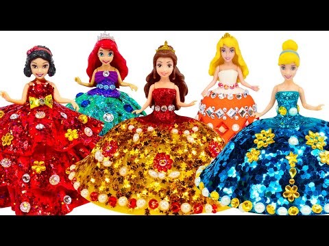DIY How to Make Super Sparkle Dresses with Play Doh for Disney Princess Dolls