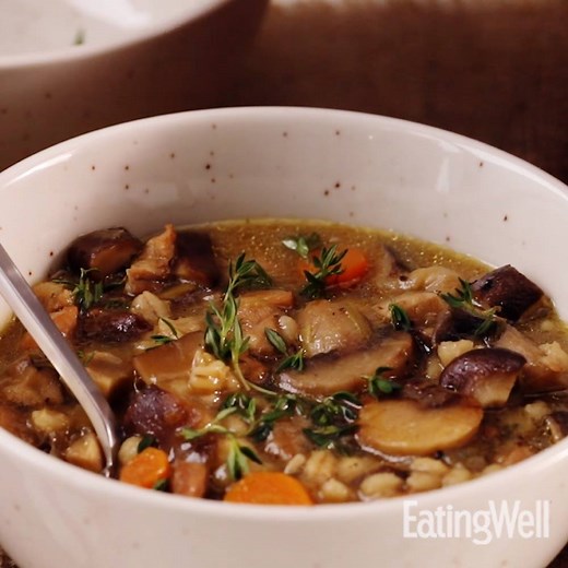 Chicken, Barley & Mushroom Soup RECIPE HERE: https://trib.al/xl1VF7z | EatingWell