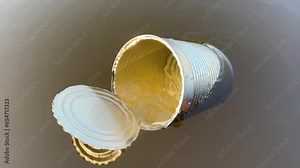 Tin can waste in lake water. Empty metal tin can garbage and food waste in ocean. Aquatic trash and Marine pollution. Steel tin cans to Recycling. Aluminum food tin can Waste, cans as garbage, litter