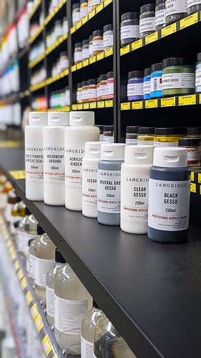@Langridgeartistcolours have EXPANDED their Acrylic range with this selection of Grounds & Gesso's! In their own words: "Gessos are acrylic priming coats applied to the support to provide a desirable surface on which to paint. Various coloured or non-coloured grounds offer specific tonal bases specific to artist’s needs. Apply gessos when working on raw surfaces, such as canvas, timber or paper. Do not apply glue sizing prior to application of gesso. If needing a reduction in surface absorbency,
