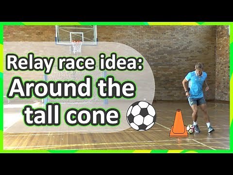 Relay race: Soccer/kicking › Around the tall cone | Teaching fundamentals of PE (K-3)