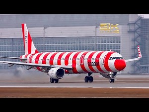 Airbus A321-211 Condor Red Rings Livery D-AIAA departure at Munich Airport MUC EDDM