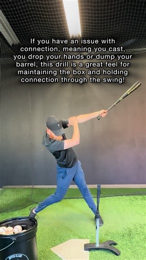 [Send me a DM to work with me 1-on-1, in Santa Ana, CA or Remotely] If you have an issue with connection, meaning you cast, you drop your hands or dump your barrel, this drill is a great feel for maintaining the box and holding connection through the swing! #baseball #baseballcoach #hitting #hittingcoach #softball