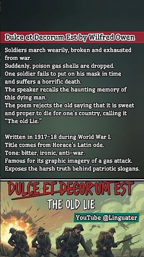 The Old Lie Exposed: Dulce et Decorum Est by Wilfred Owen - War Poetry - Trench Poetry -Poem Summary