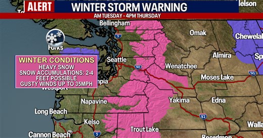 Seattle weather: Rain, breezy wind, and heavy mountain snow on Tuesday