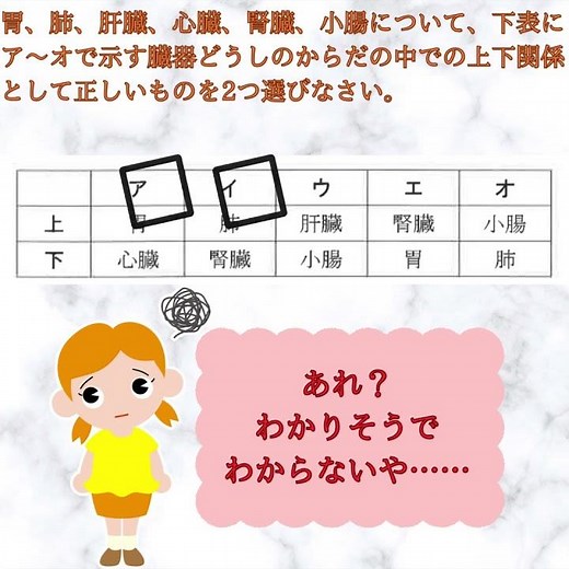 人体・臓器の位置 早稲田中・理科