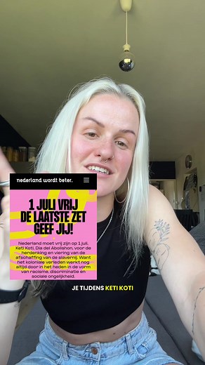 Witte mensen, kom op! Neem morgen vrij op keti koti, sta stil bij onze gedeelde geschiedenis en leer eens wat over een ander. Racisme is ook ons probleem. Check Nederland Wordt Beter 💕 #1juli #ketikoti #racisme #slavernijverleden #nederland