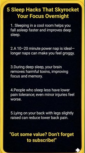 5 Sleep Hacks That Skyrocket Your Focus Overnight#NeuroCurious #SleepHacks #Shorts
